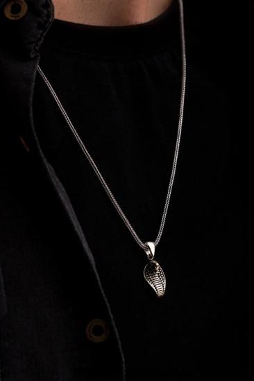 Erkek Gümüş Kolye - Kobra Figürlü Erkek Gümüş Kolye Tilki Kuyruğu Zincirli