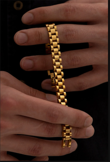 Erkek Çelik Bileklik Sarı Altın Kaplama Lüks Bukle Ince Model