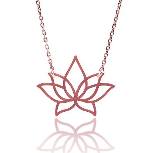 Lotus Çiçeği Rose Renk Bayan Gümüş Kolye