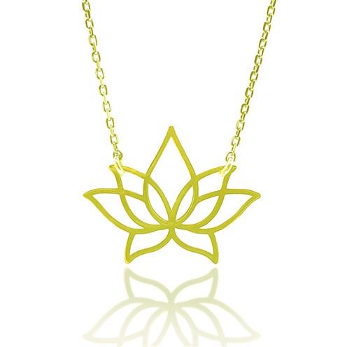 Lotus Çiçeği Altın Renk Bayan Gümüş Kolye