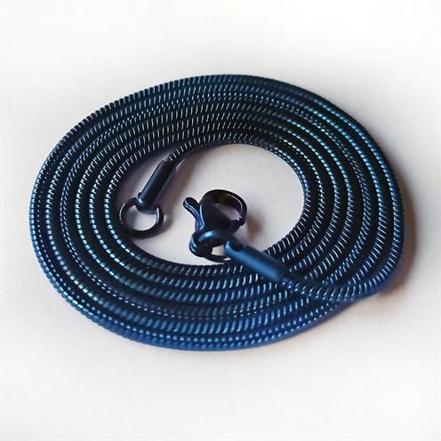 Snake Yılan Model Mavi Erkek Çelik Kolye Zincir Yuvarlak Model