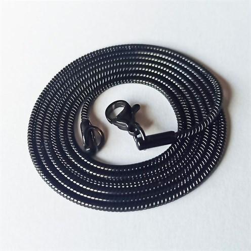 Snake Yılan Model Siyah Erkek Çelik Kolye Zincir Yuvarlak Model