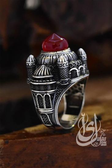 İslam Usta Tasarımı Kızıl Kubbe Model Gümüş Erkek Yüzük GYZISLMSTM4-GMS